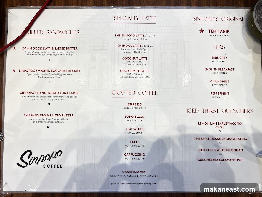 Sinpopo Coffee Menu