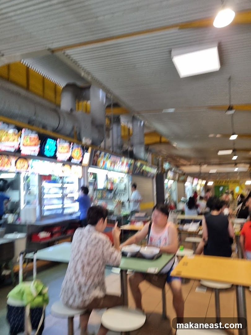 Food court interior with diners