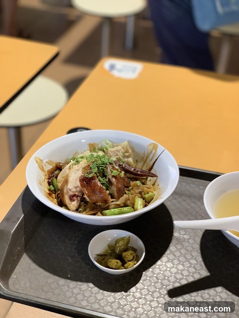 Noodles with Chicken and Side of Pickled Peppers
