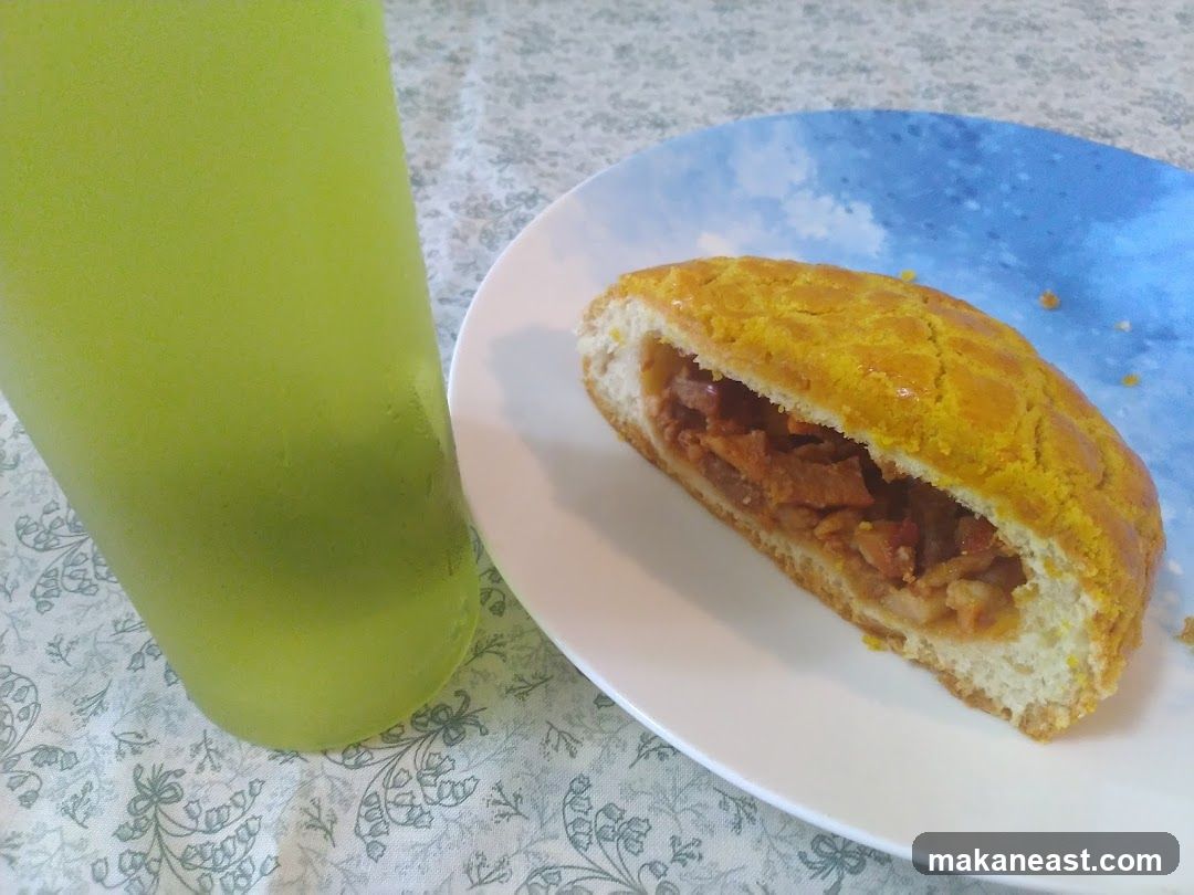 Pineapple Bun with Filling and Green Drink