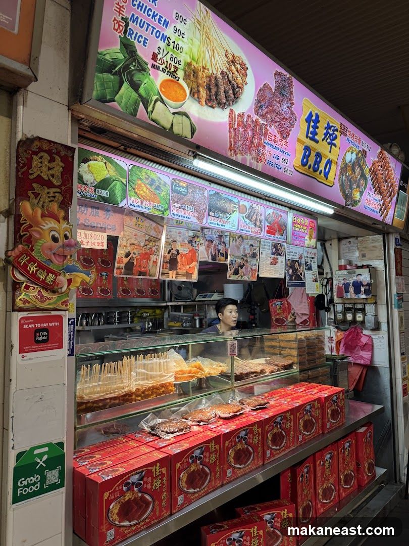 Food Stall with BBQ Meats and Satay