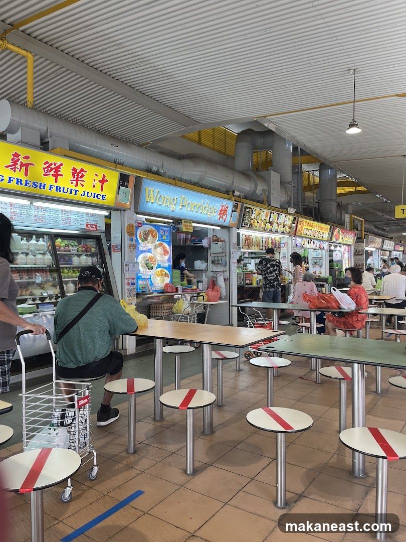 Food court with various stalls and seating