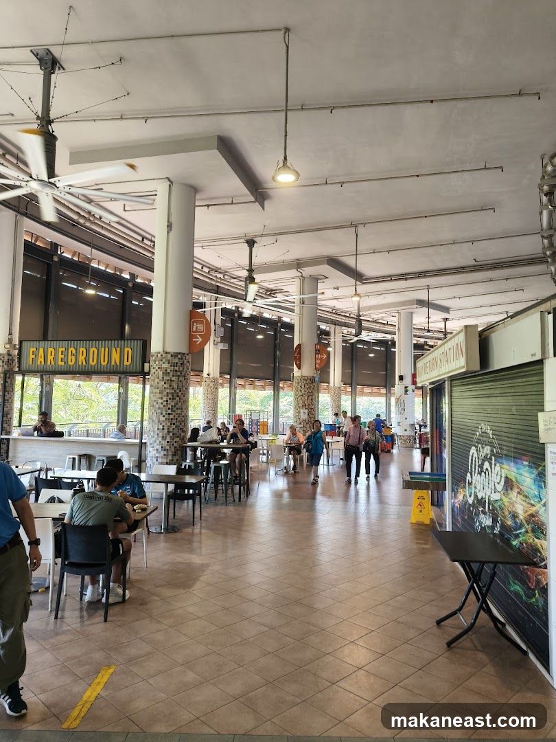 Food court with tables and people