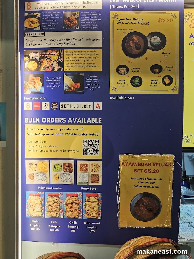 Nyonya Food Menu and Promotions