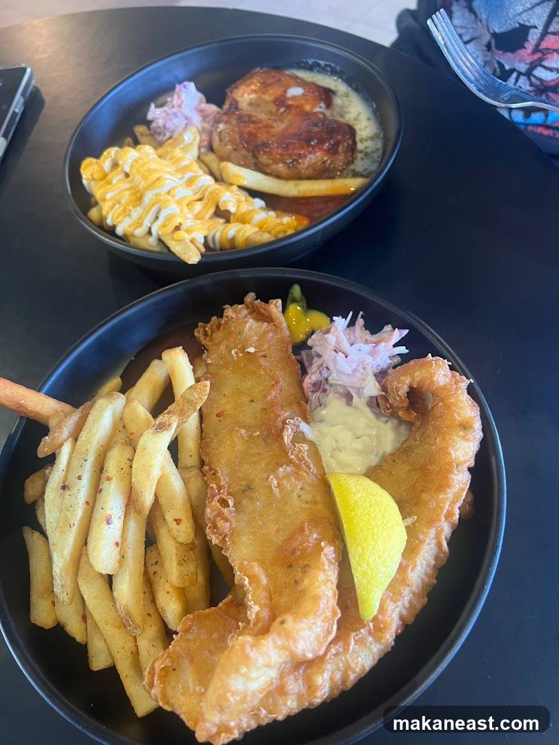 Fish and Chips and Chicken Dish