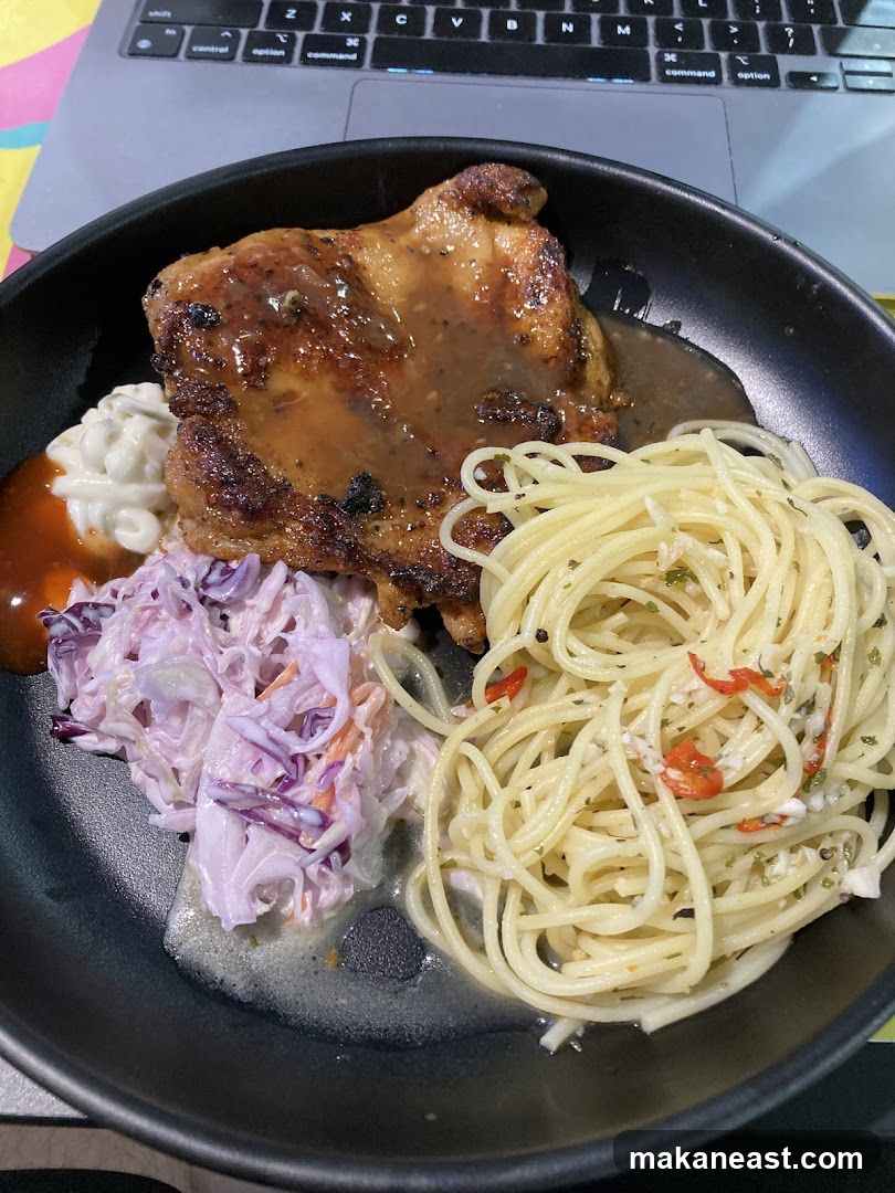 Chicken Chop with Spaghetti and Coleslaw