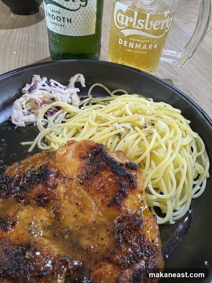 Grilled Chicken with Spaghetti and Coleslaw