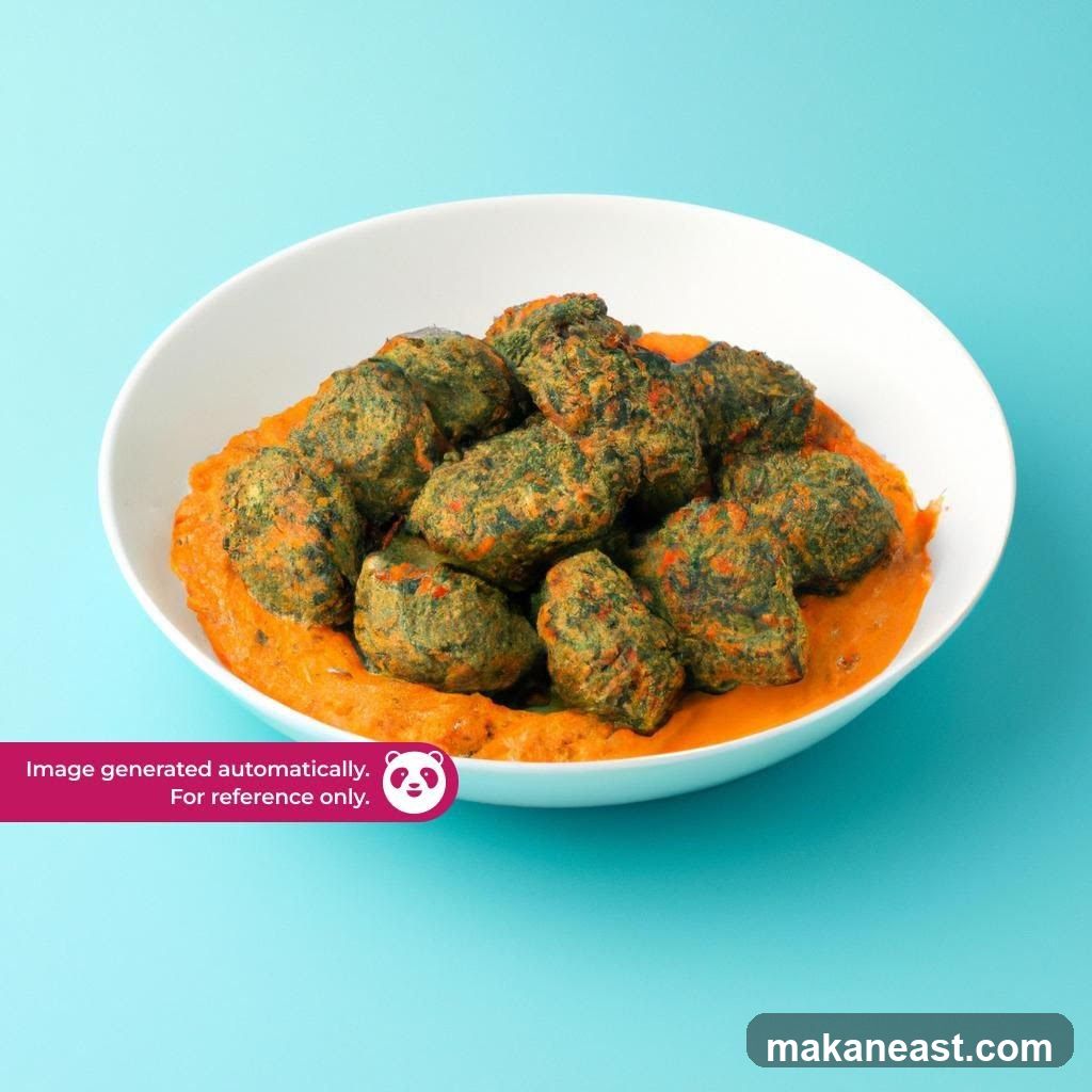 Green dumplings in orange sauce