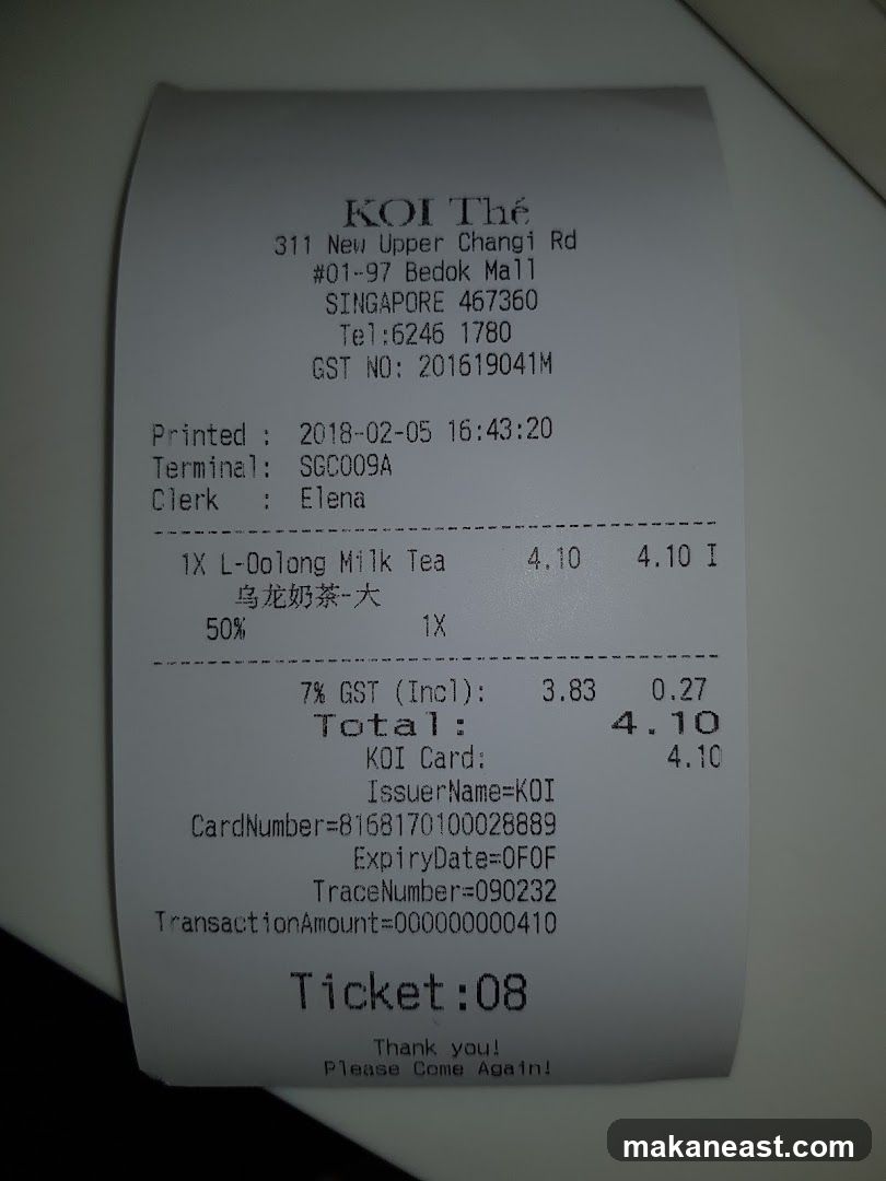 KOI Thé Receipt