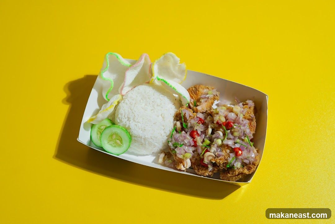 Fried Chicken with Rice and Condiments