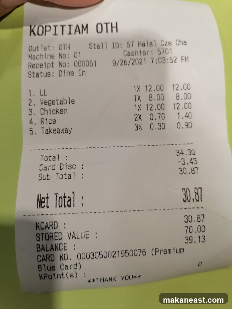 Receipt from Kopitiam OTH