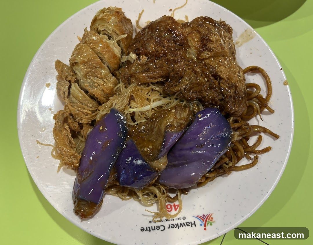 Noodles with Fried Beancurd Skin, Eggplant, and Fried Meat
