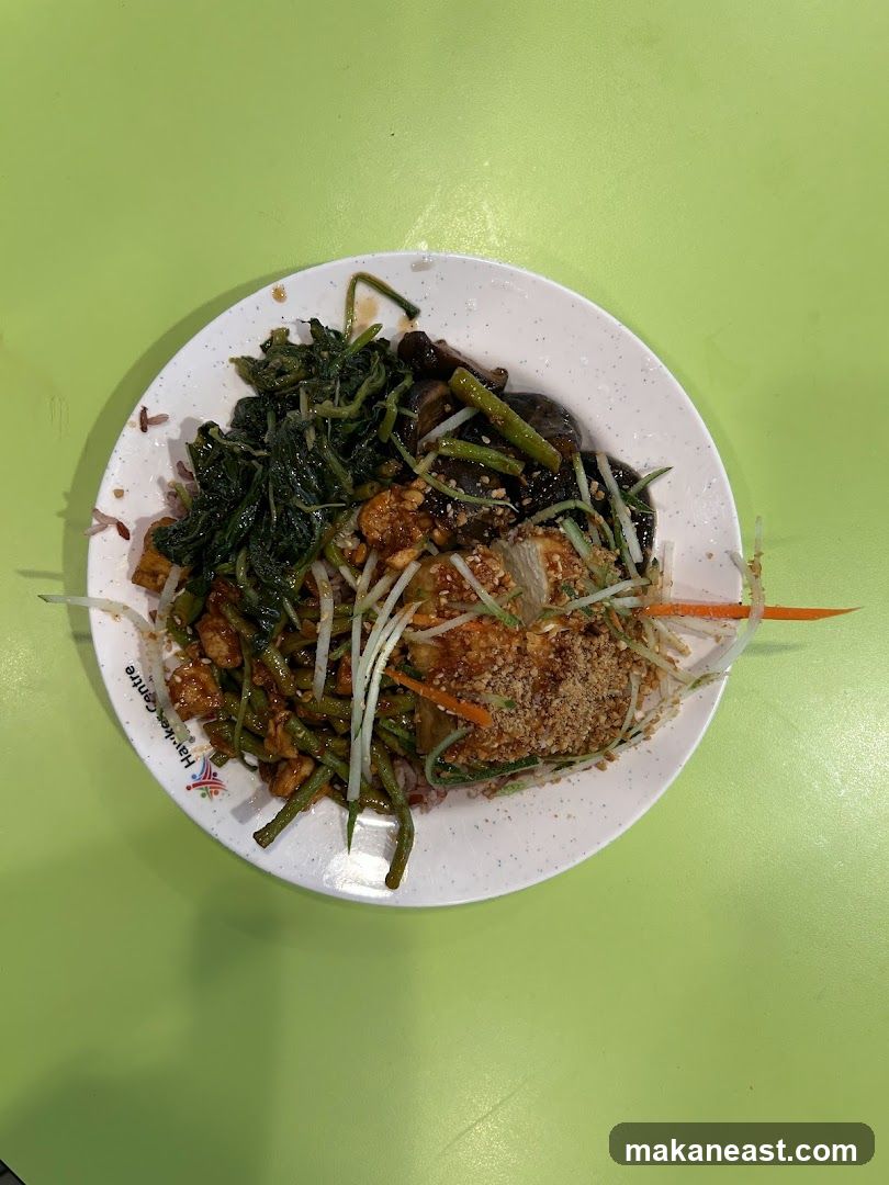 Plate of food with vegetables and protein