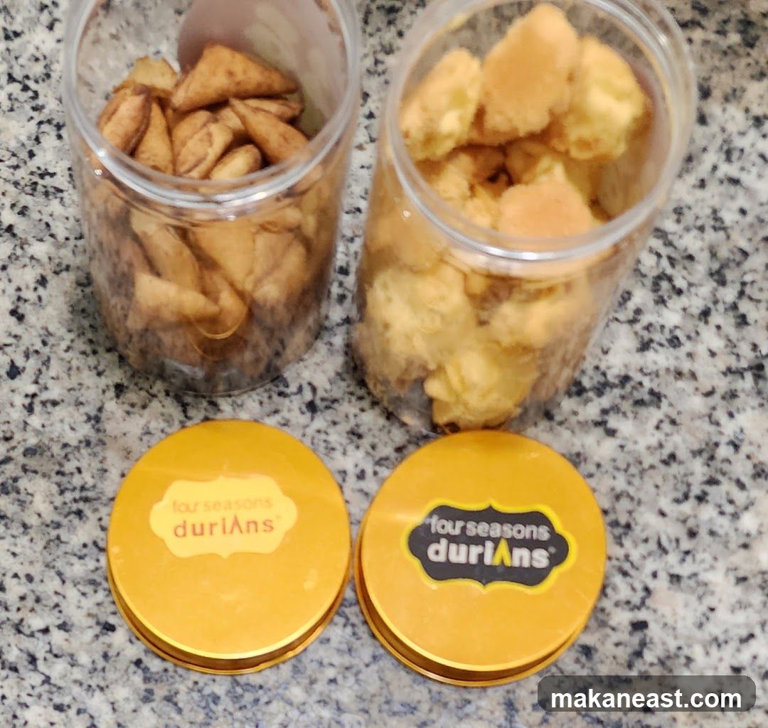 Two jars of snacks with branded lids