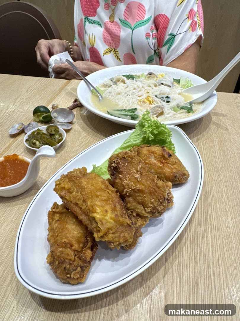 Fried Chicken Wings and Noodle Soup
