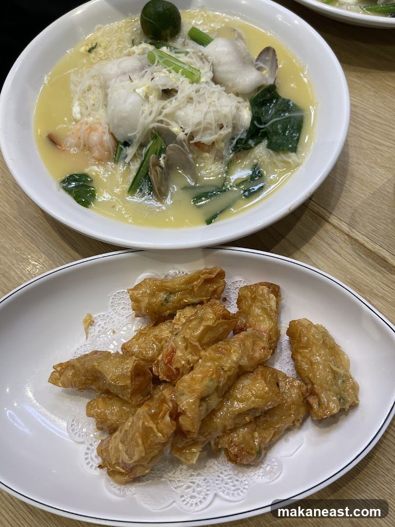 Seafood Noodles and Fried Rolls