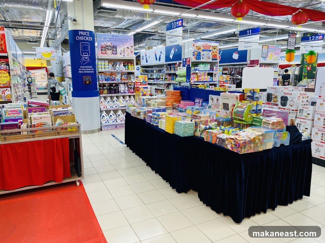 Supermarket aisle with promotional displays