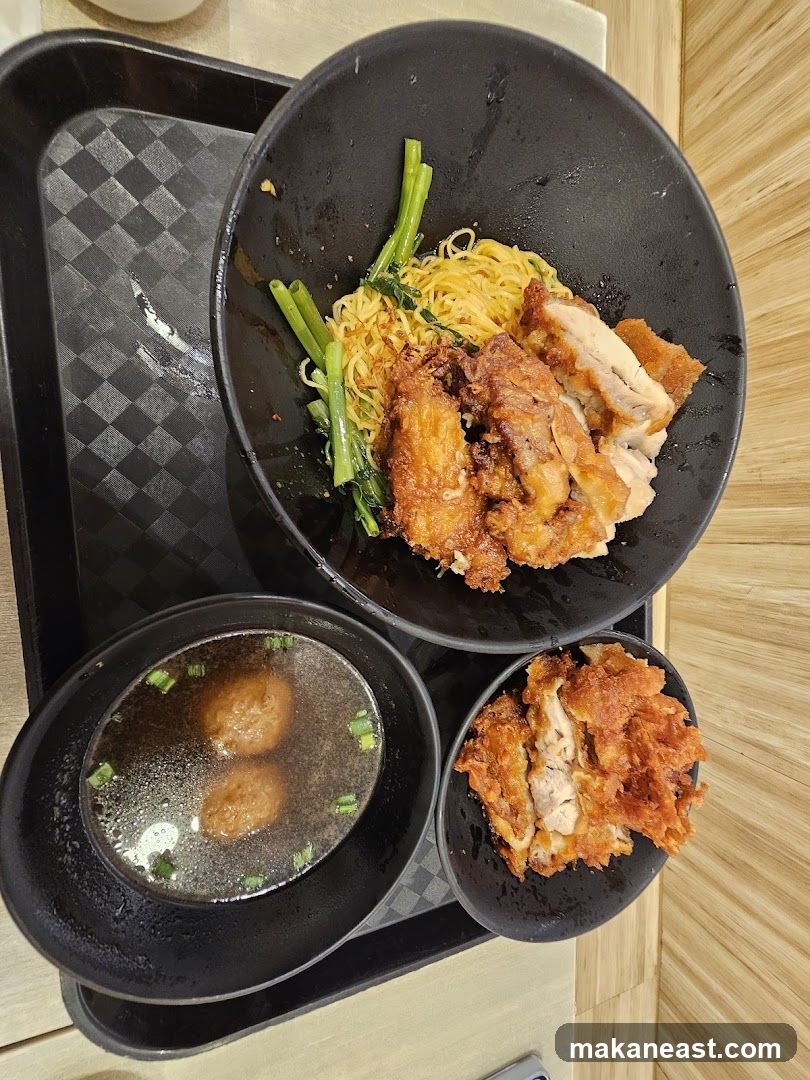 Noodles with Fried Chicken and Soup