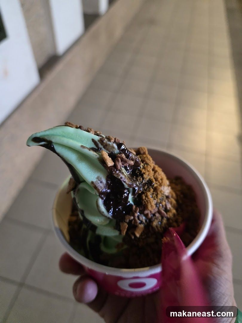 Mint ice cream with toppings