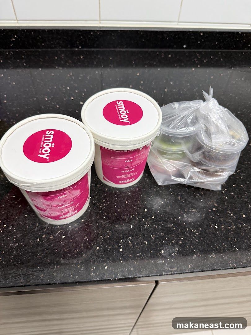 Yogurt Containers and Takeaway Bag
