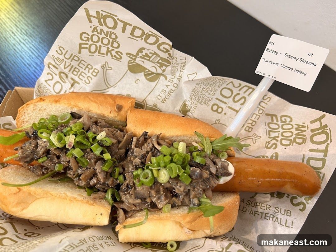 Hotdog with Creamy Mushrooms