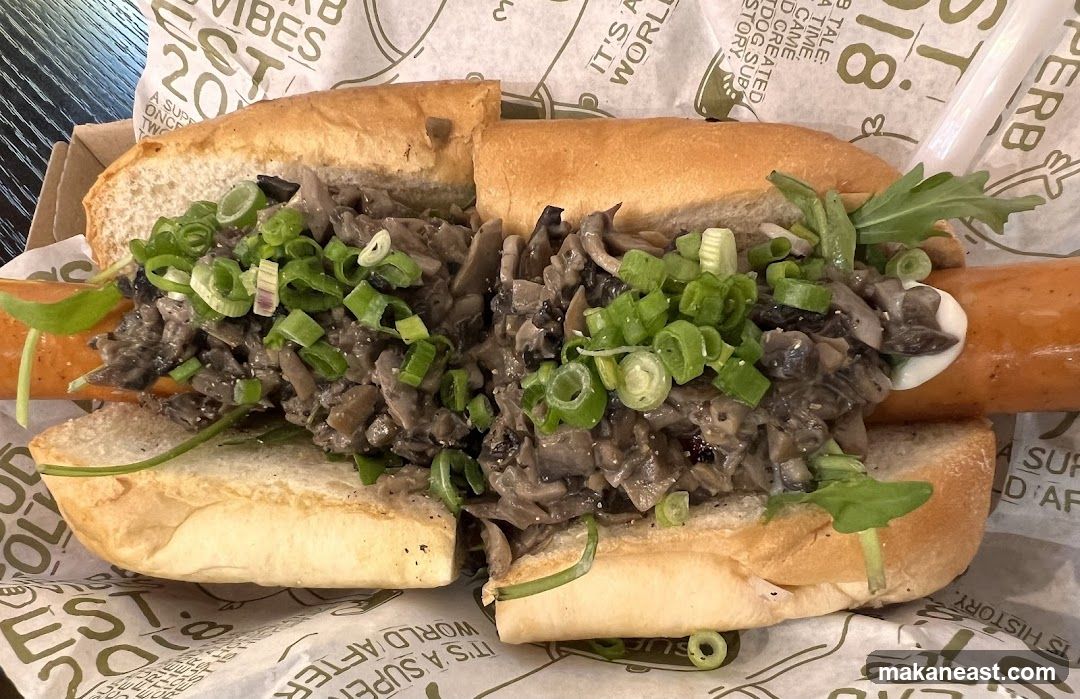 Hot Dog with Mushrooms and Scallions