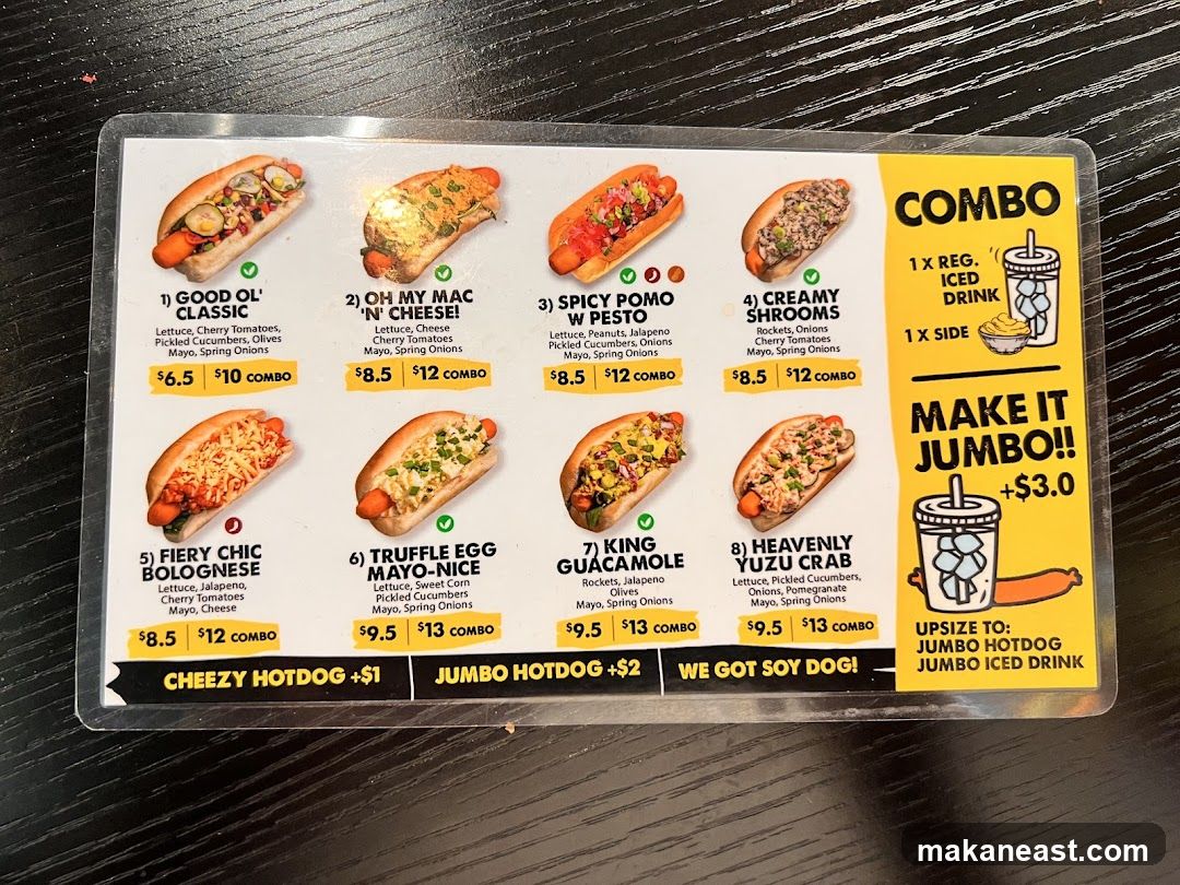 Hot Dog Menu