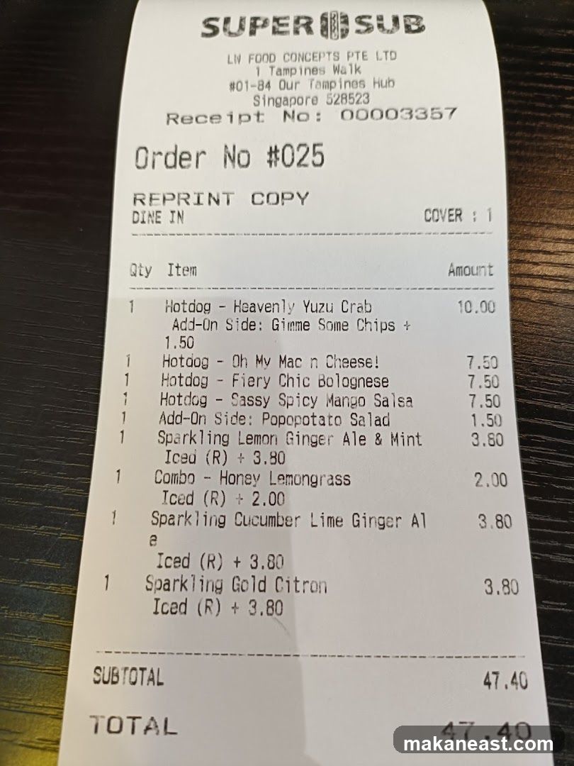 Super Sub Receipt