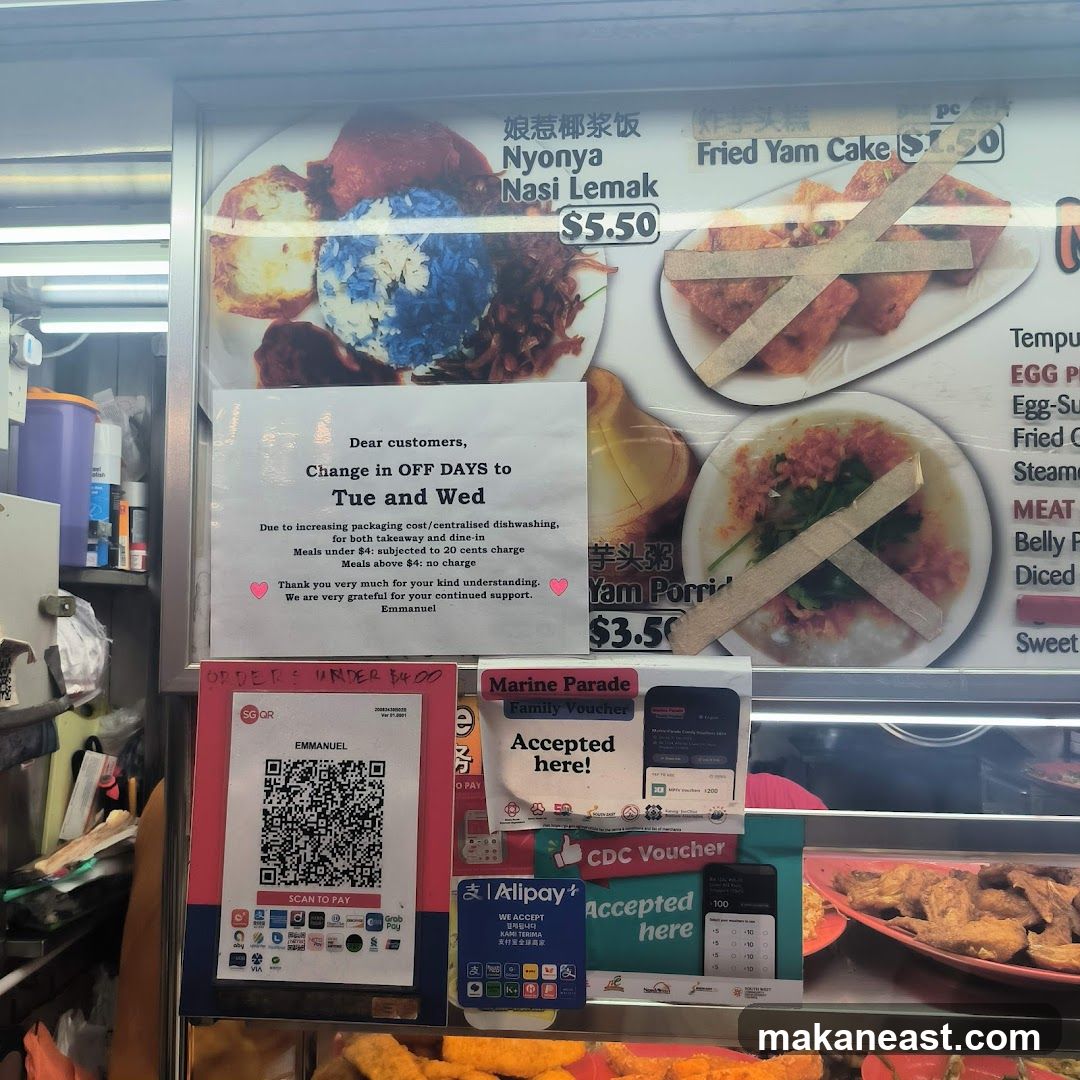 Food stall menu and payment options