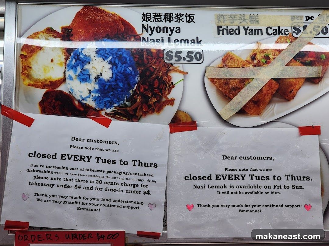 Food Menu with Closure Notices