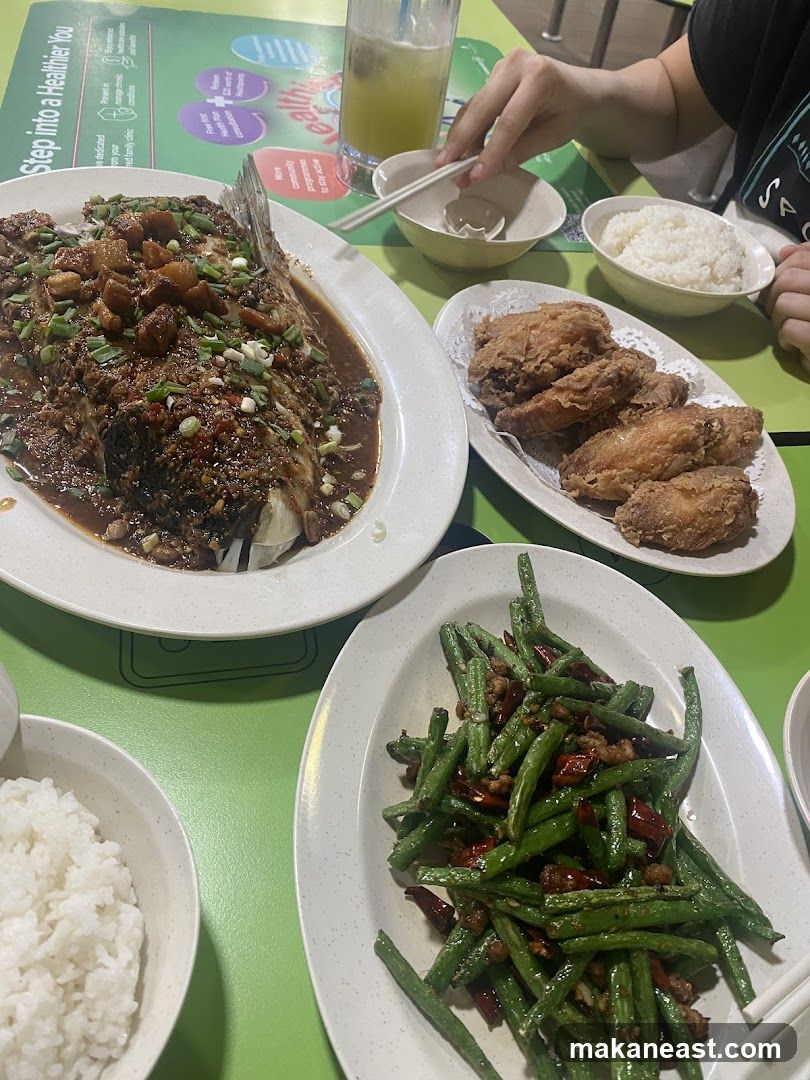 Meal with Fish, Chicken Wings, and Green Beans