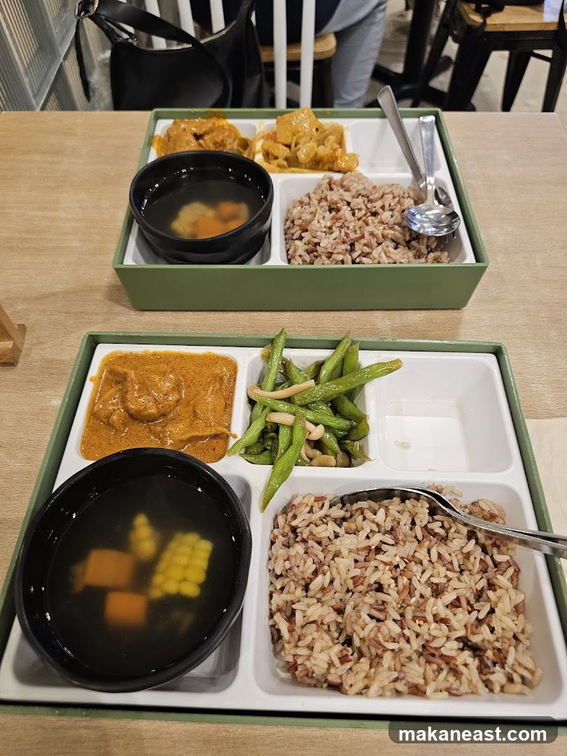 Two Bento Boxes with Rice, Curry, and Soup