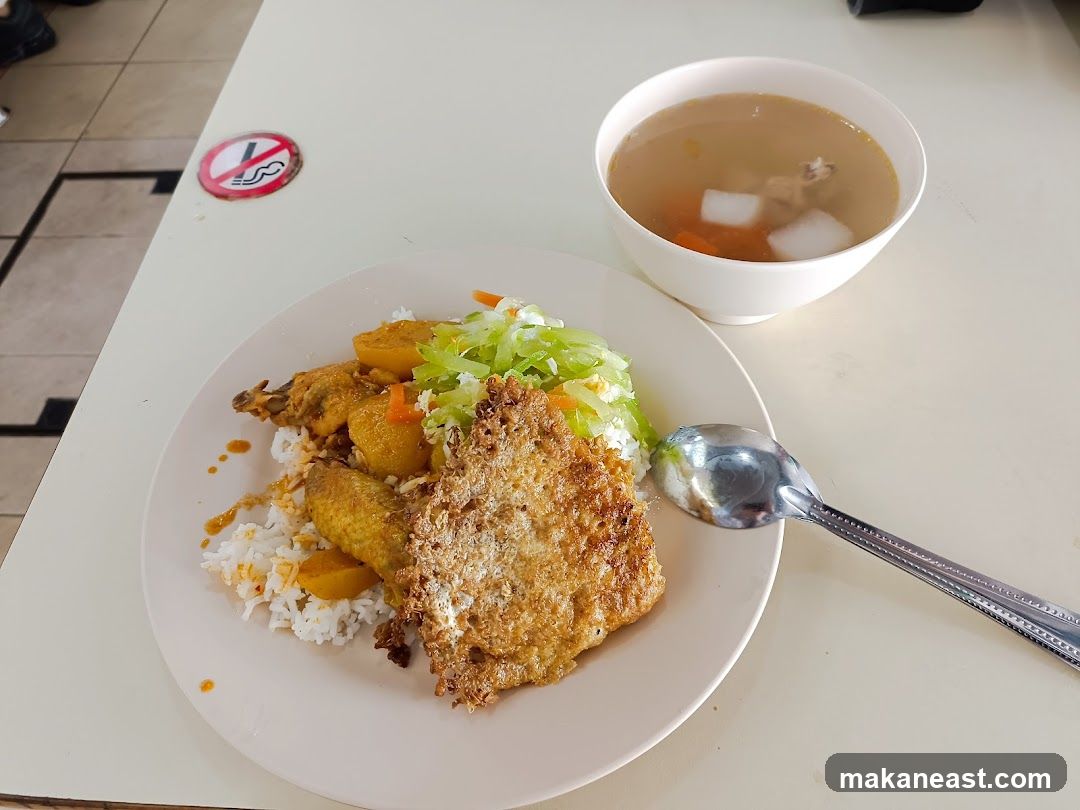Meal with Rice, Chicken, and Soup