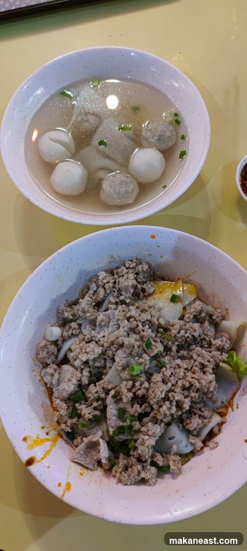 Minced Pork Noodles and Fishball Soup
