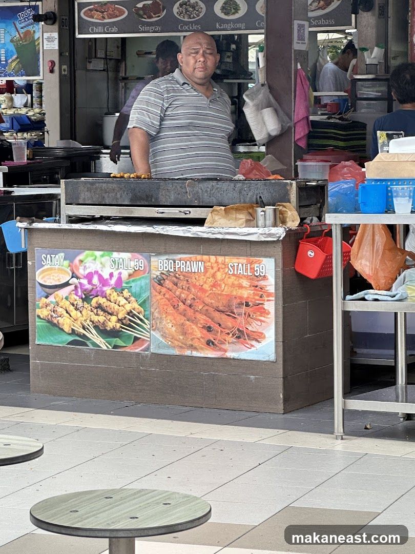 Food Stall with Satay and BBQ Prawns
