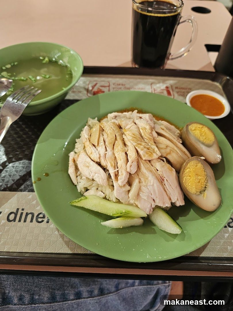 Chicken Rice with Soup and Coffee