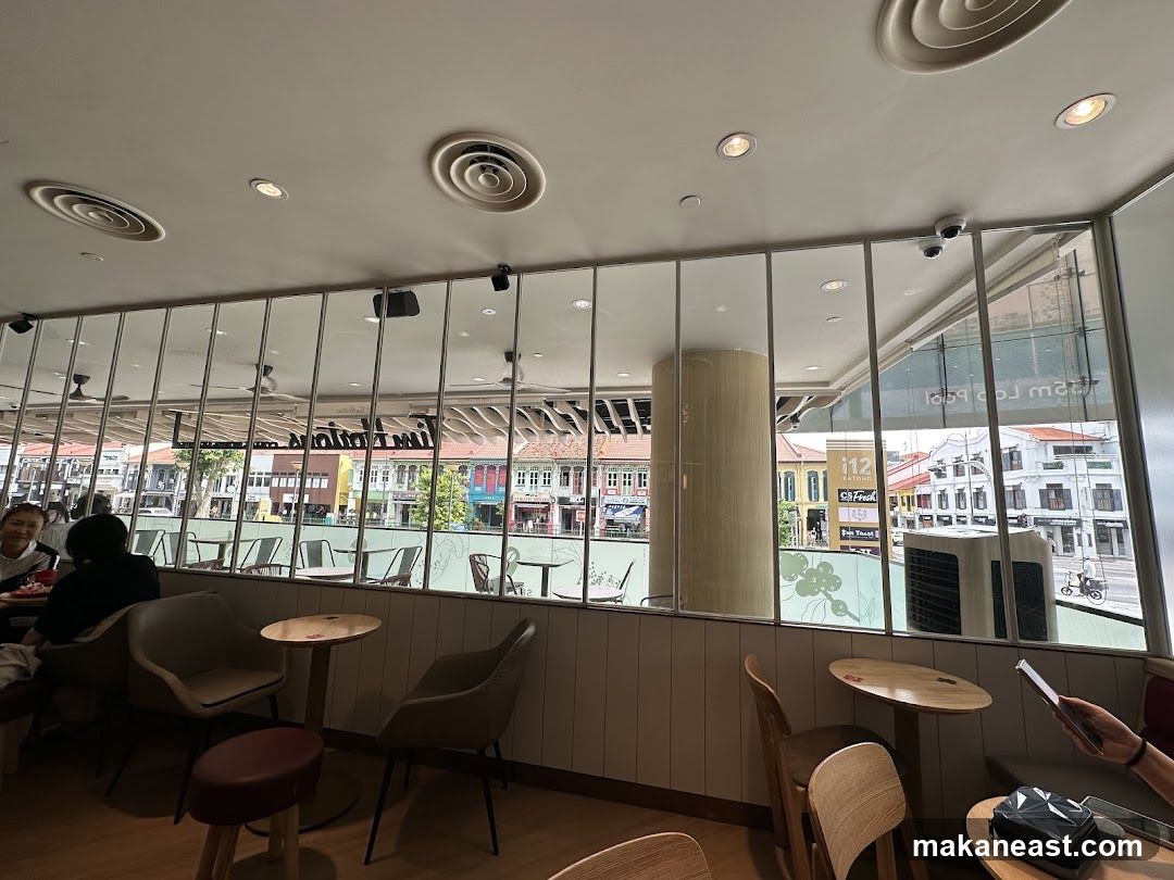 Interior of a cafe with a view of a street