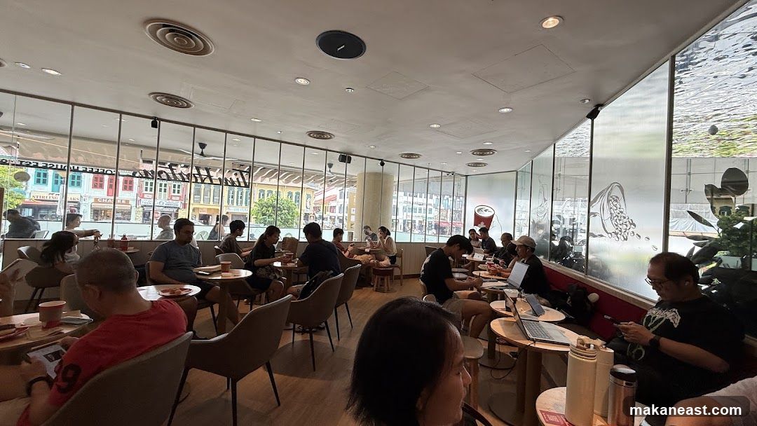 People working and dining in a cafe