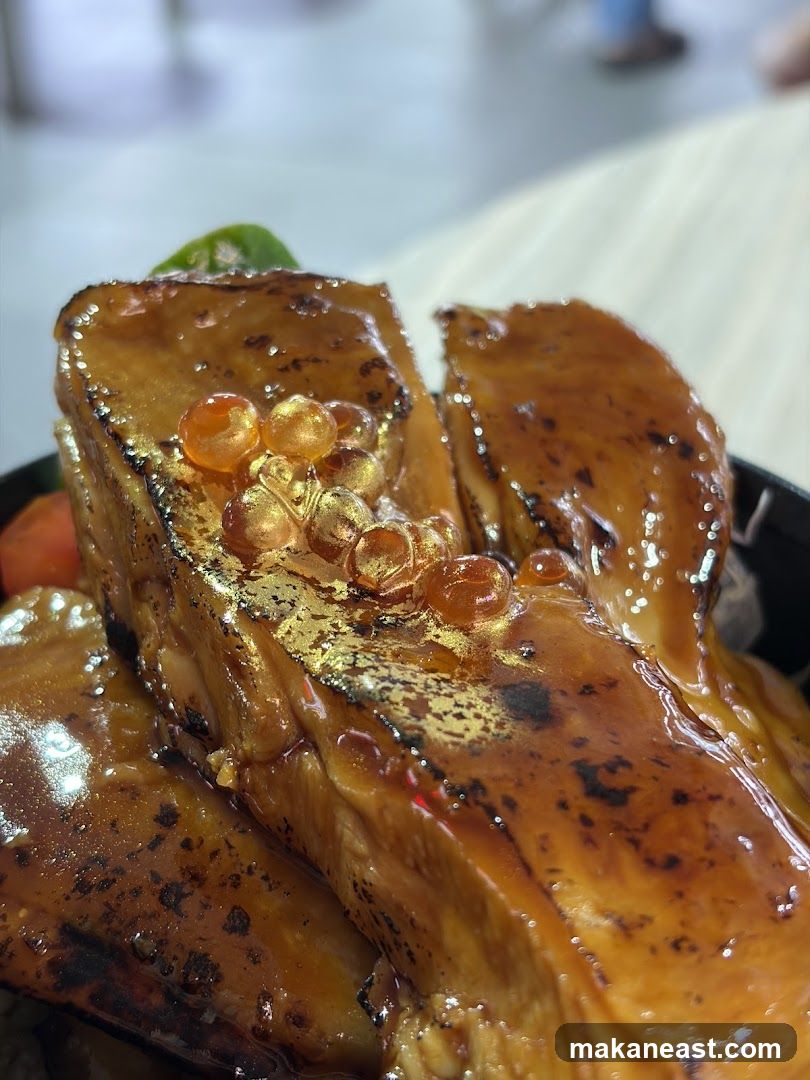 Gourmet Dish with Glazed Fish and Roe