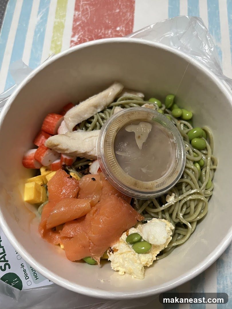 Salmon and Crab Stick Noodle Bowl