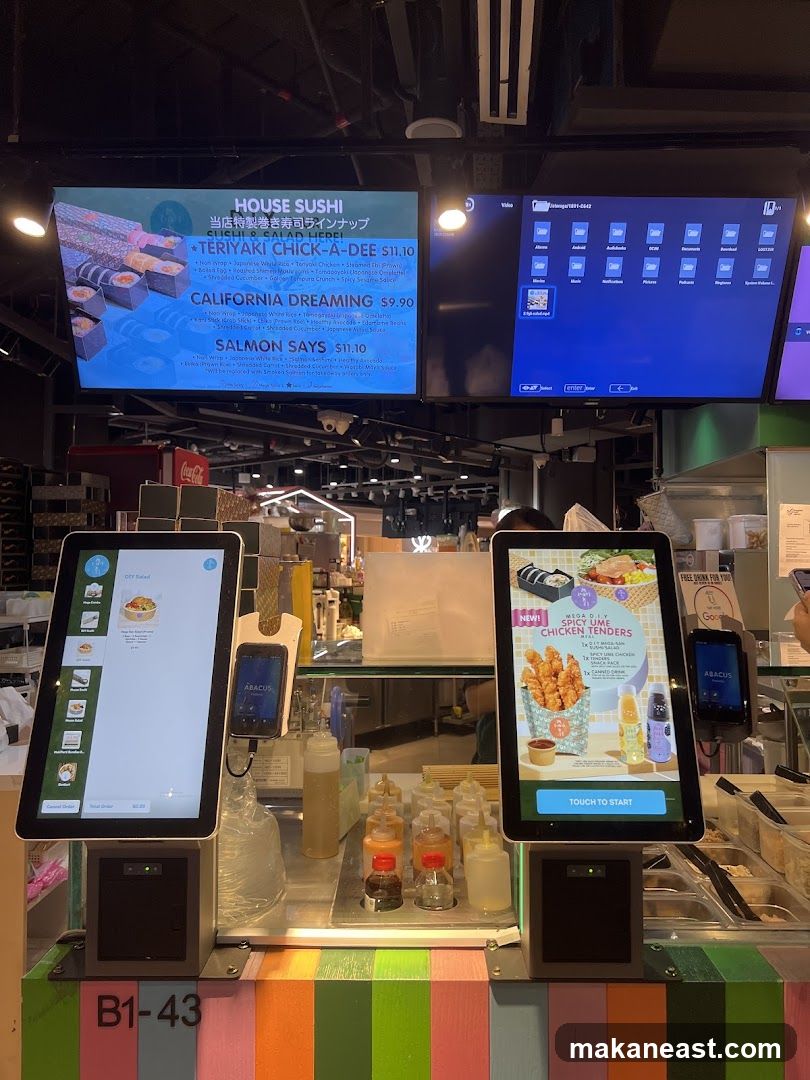 Food ordering kiosks and menu display