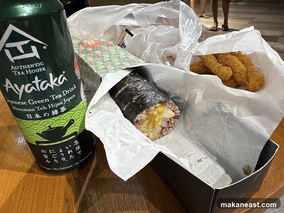 Japanese Green Tea Drink with Sushi and Fried Food