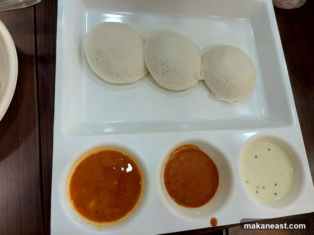Idli with Chutney and Sambar