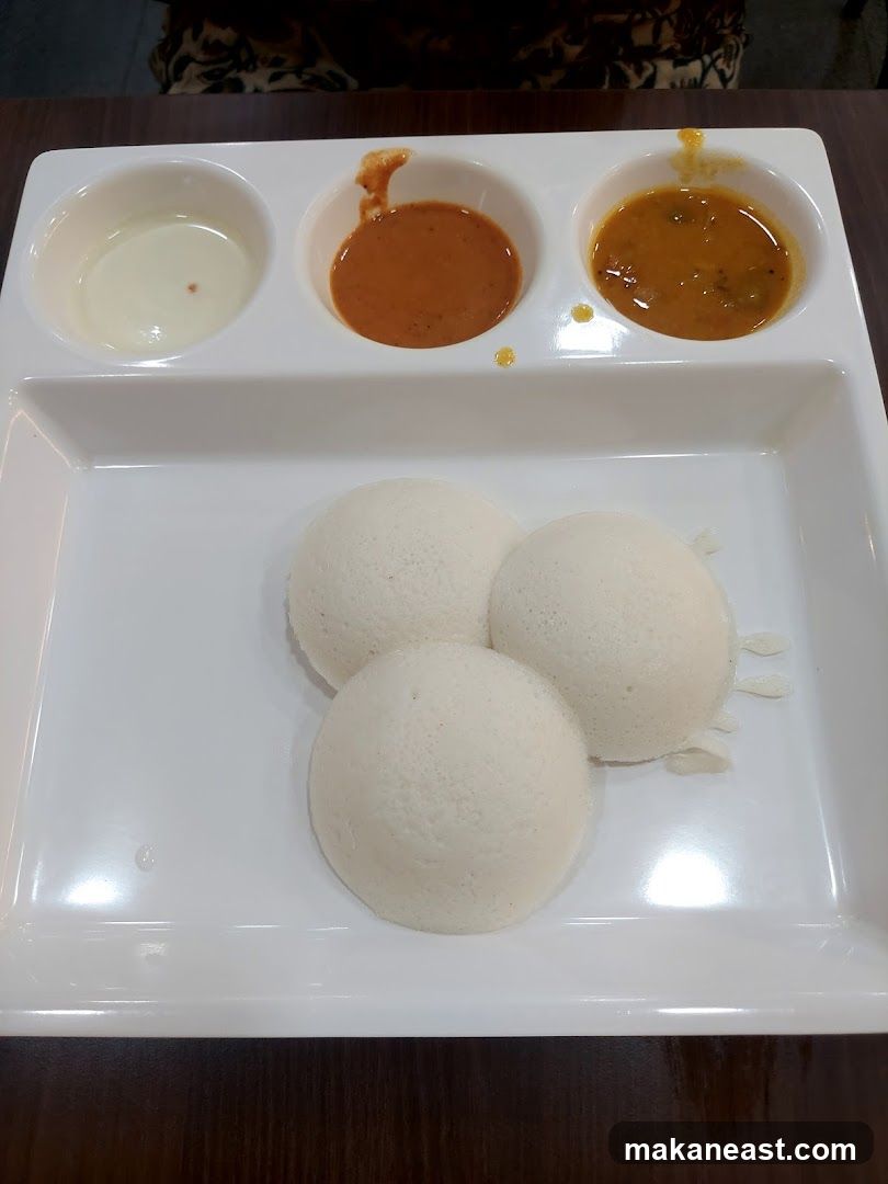 Idli with Sambar and Chutney