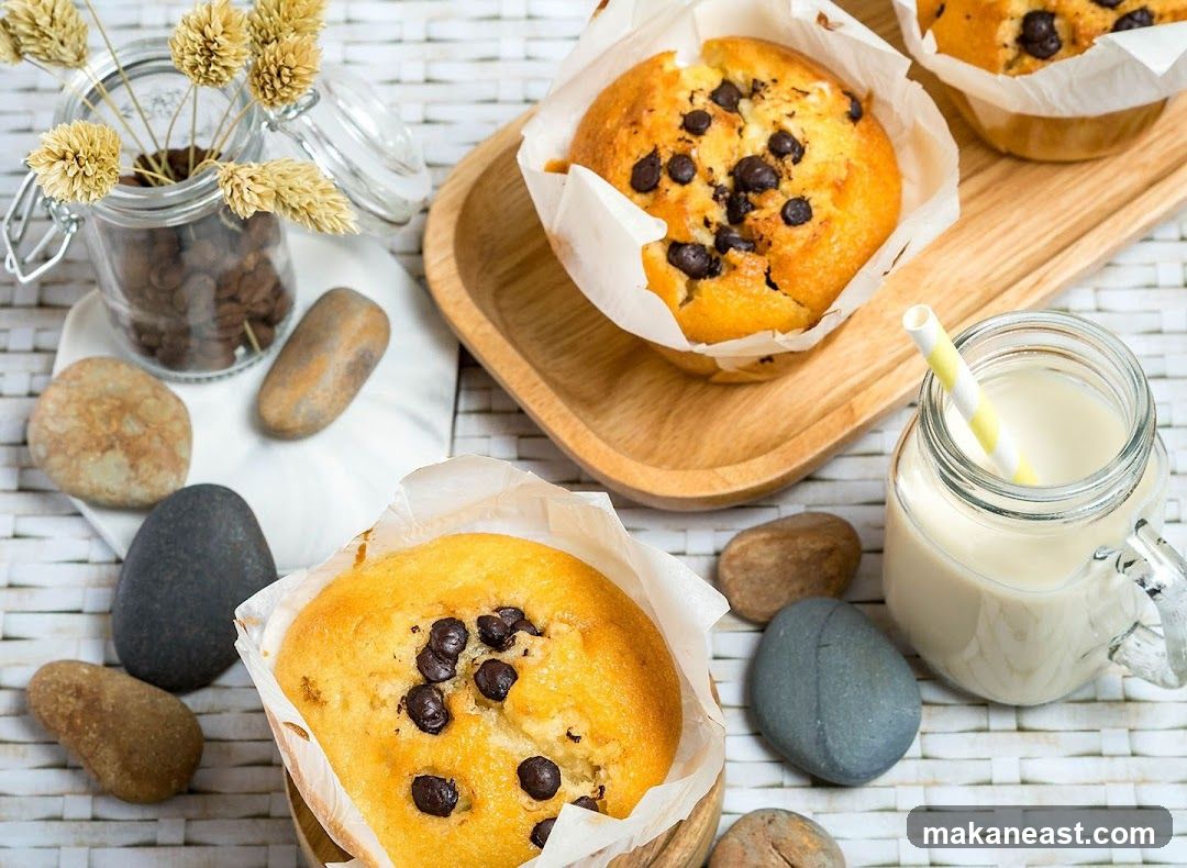 Chocolate Chip Muffins and Milk