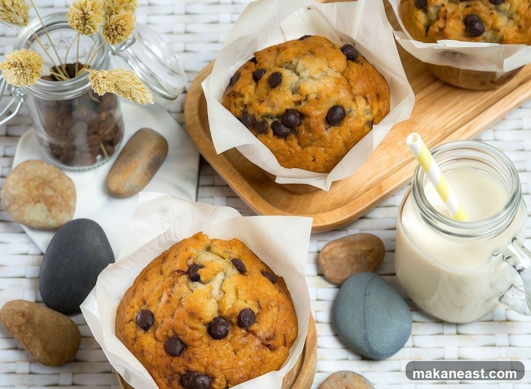 Chocolate Chip Muffins and Milk