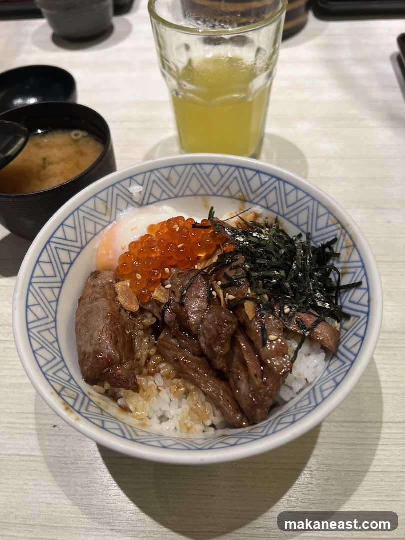 Beef Donburi with Ikura and Onsen Tamago