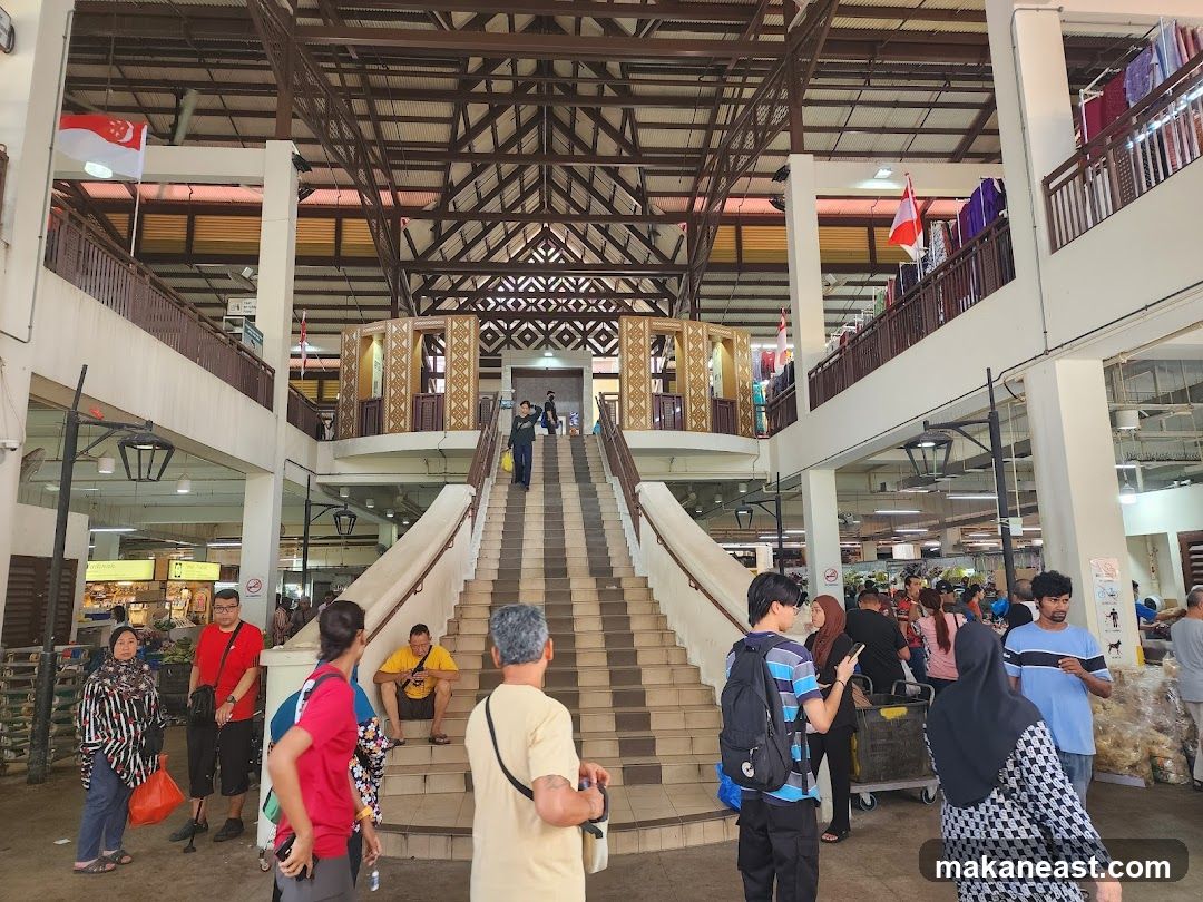 Busy Market Hall with Stairs