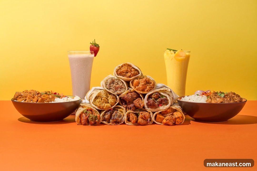 Assortment of Wraps and Rice Bowls