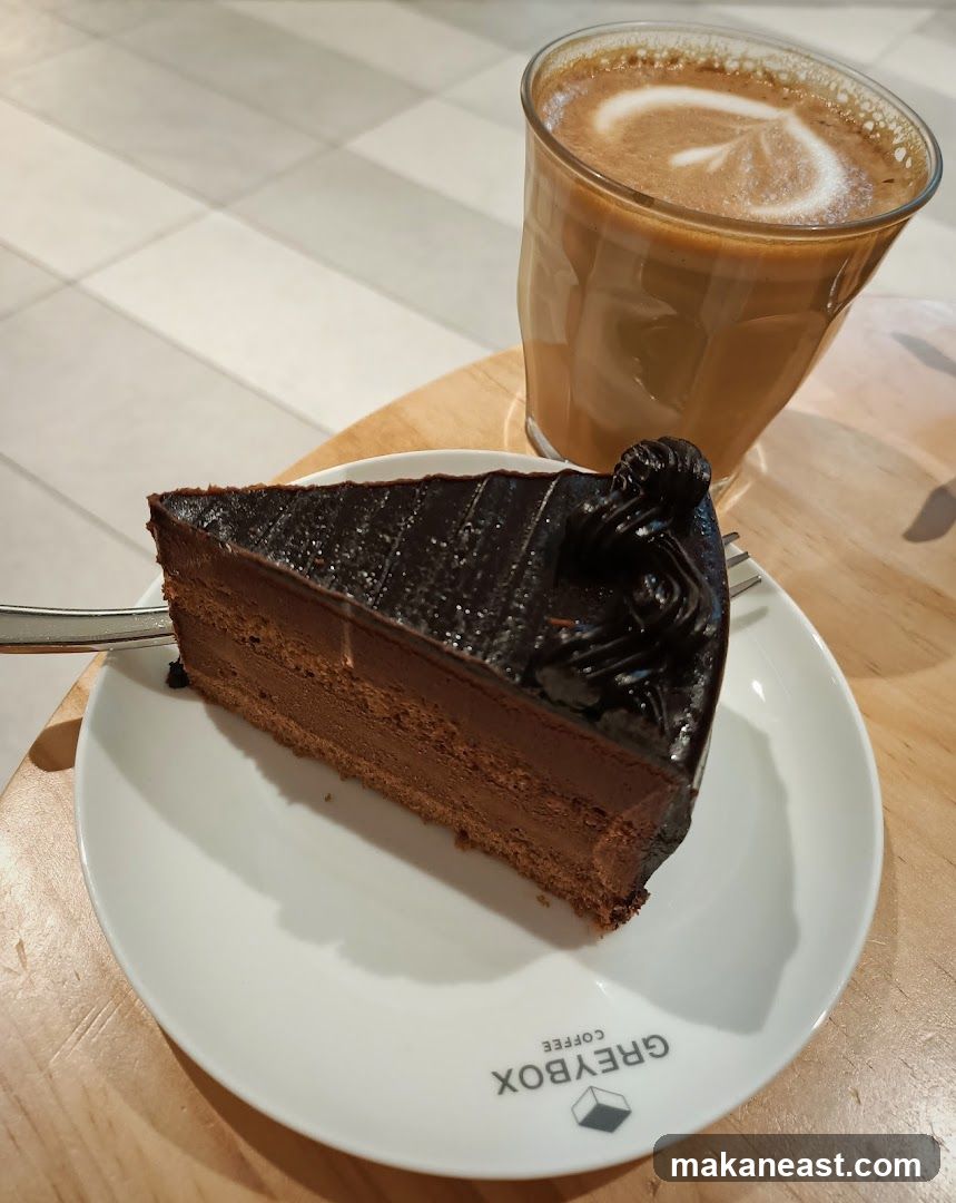 Chocolate cake and latte